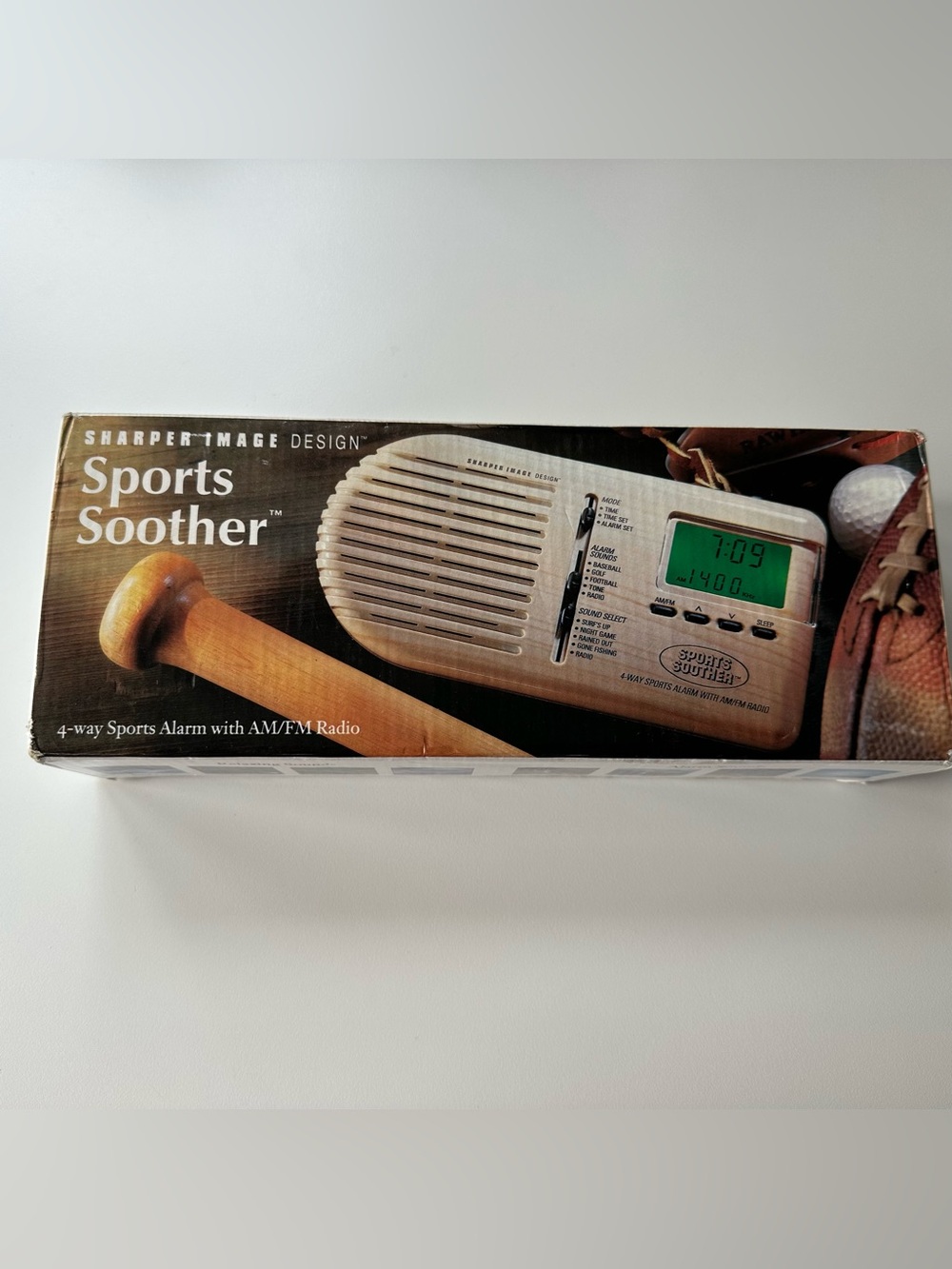 Vintage Sharper Image Sports Soother Alarm Clock Radio Ashwood Grain in box